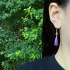 Dangle Boucles D'oreilles De Mode 925 Argent Naturel Violet Mica Longue Goutte Pour Les Femmes De Luxe Conception Originale Bijoux Incrusté D'améthyste