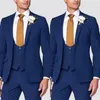 Herrdräkter tredelade kostym marinblå formell U-hals Vest Slim Fit Custom Jacka Waistcoat byxor lämpliga för bröllopsbrudmenter