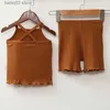 Pagliaccetti Pantaloncini estivi per bambini Set Baby Kids Girls Reggicalze a costine Top + Pantaloncini Canotta Cross Vest Pantaloncini a righe Pigiama Abbigliamento Set T230529