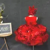 Girl Dresses Luxury Red Puffy Baby Girls For Birthday Shiny Sequins Little Princess Party Gown Kids Clothes Special Event