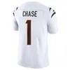 Zszyte koszulki piłkarskie Joe Burrow Ja'marr Chase Tee Higgins Men Men Młodzież S-3xl Orange Black White Jersey