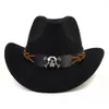 Schedelriem Fedora Solid Color Cowboy Hat Roll rand Sticky Hat Vintage Jazz Filt Women Men Men Party Cowgirl Bowler Cap Sunhat