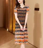 Luxury ISSEY Pleated Fashion Casual Dress Retro Dress Stripe Contrast Print Dress