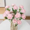 Decorative Flowers Beautiful Artificial Roses With 3 Buds Silk Fake Flower For Wedding Home Living Room Table Decoration Wreath Accessories