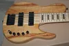 6 Strings Natuurlijke Hout Kleur Elektrische Basgitaar Hals Door Ash Body Flame Maple Top Zwart Hardware Maple Toets 9V Batterij Actieve pickups