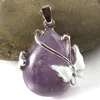 Chains Water Drop-shaped Natural Stone Butterfly Pendant Necklace For Women Men Pink Quartz Purple Crystal Neckalce Gifts