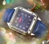 haute qualité carré numérique numéro cadran montres 40mm japon mouvement à quartz hommes horloge étanche bracelet en cuir minéral anti-rayures verre montre-bracelet