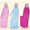 Pijama Muslim Baby Girls 'Ramadan Abaya com hijab Robe completa maxi maxi garotinha ativa desgaste fofo roupas de outono para meninas adolescentes