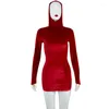 Casual Dresses Summer Sexy Solid Short Dress For Women 2023 Long Sleeve Hooded Side Booty Mini Female MiniDress