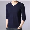 Hommes t-shirts 2023 automne mode T-shirt pull col en v Slim Fit tricots hommes à manches longues pulls t-shirts hommes Fitness Pull Homme