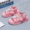 Sandálias sandálias menina plataforma apartamentos princesa flor crianças bebê crianças sapatos de verão 21-36 bege rosa pérola calçado macio moda chinelo