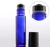 ボトルの卸売厚い10mlガラスロールアンバーブルー空の空のローラーボール香水ボトルは黒い蓋付き送料無料1000pcs無料