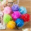 Brosses de bain Éponges Épurateurs 100Pcs Mti Couleurs 8G/15G/20G/30G Brosses Douche Éponge Pouf Loofahs Nylon Maille Brosse Boule Meshbath Dhced