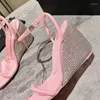 Sandalen Wedge schoenen voor dames hakken flats Rhinestone luxe strip Pole Dance Pink Woman Espadrilles met mode