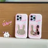 Coque antichoc pour iPhone 12 13 Pro Max 14 miroir de maquillage lapin couverture en silicone souple