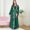 Ethnic Clothing Luxury Green Muslim Set For Women Ramadan Arabic Femme Embroidery Abaya Dress Islamic Jalabiya Turkey Moroccan Kaftan