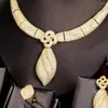 Halsbandörhängen Set Godki Lucky Clover 4st Luxury Nigeria Jewelry for Women Wedding Cubic Zircon Dubai Bridal Earring Bangle Ring