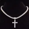 4mm Pendant Necklaces Men Women Hip Hop Cross Necklace With Zircon Tennis Chain Iced Out Bling Jewelry Fashion Gift Z7Uv#