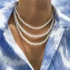 Chains Three Layers 1 Set Stylish Fashion Hip-Hop Style Faux Pearl Choker Necklace Gift Skin Affinity For Daily Wear