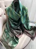 Sarongs BYSIFA| Brand Green Pure Silk Scarf Femmes Foulard Spring Fall 100% Mulberry Silk Scarves Shawls Fall Winter Long Scarves Hijabs 230526