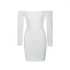 Casual Dresses Elegant Bandage Dress Women Sexy Mesh Long Sleeve BodyCon Clothing Club Celebrity Party Mini