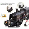 Bateria de carro elétrico operado por bateria operada por trem de frete clássico Locomotiva a vapor de água Playset com simulação de fumaça Toys elétricos 230529