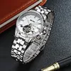 Relógios de pulso Carfenie Skeleton Tourbillon Watch Mechanical Men Classic Classic Rose Rose Gold Leather Watches RELOJ HOMBRE 2023