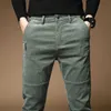 Men's Pants High quality Oussyu winter wool warm Corduroy pants for men's thick casual business elastic velvet black gray green Trousers P230529