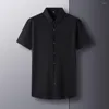 Mäns avslappnade skjortor Summer Solid Color Lapel Shirt Men's Short Sleeve Non-Marking Design Business Thin Fashion Trend Tops