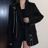 Vestes femme KOSAHIKI Harajuku femmes noir gothique Punk Hip Hop solide Vintage Blazer manteaux Chic chaîne veste ample Streetwear