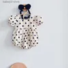 Rompers çocuk etek kıyafetleri yaz yeni doğan kardeş kıyafet tulum elbisesi pamuk dalga noktası tatlı ins dots bebek kız romper kafa bandı T230529