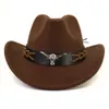 Chapeau de Cowboy Western Vintage avec tête de taureau femmes hommes couleur unie Jazz Fedora chapeaux Protection solaire extérieure équitation Panama casquette