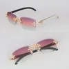 Moissanit-Diamant-Set, randlose Sonnenbrille, Damen-Sonnenbrille mit großen Steinen, 5 Karat Diamant-Sonnenbrille, original weißes Büffelhorn, Herren- und Damen-Luxus-Rick-Ross-Sonnenbrille, Größe 58, neu