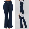 Kvinnors jeans kvinna hög midja klv 2023 bomull stretch lös zip pocket -knapp casual flare byxor 4.24