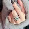 Emerald Diamond Ring Sterling Sier Party Band Anchons pour femmes Bridal Promise Engagement Bijoux 724