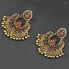 Dangle Ohrringe übertriebene Design Frauen Statement Statement Strass Antique Gold Plated Legierung Vintage Ethnische Jhumka -Schmuck