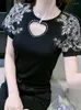 女性用TシャツカジュアルレトロダイヤモンドTシャツ丸ネックカットアウトプルオーバー半袖トップ2023ファッション服