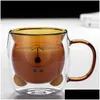 Tumblers Household Double Layer Bear Cup Transparent Glass Latte Coffee Breakfast Juice Cartoon Cute Drop Delivery Home Garden Kitch Dhkyt