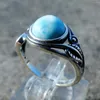 Cluster Rings Fashion Wholesale Jewelry Ring 925 Silver Blue 8MM Larimar Engagement Wedding For Women