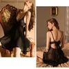 Sexy Pyjamas Black Transparent nightwear Deep V Lace Sheer Bandage Bow Backless Nightgowns Sleeping Dress Women Sexy Lingerie Sleepwear T230529