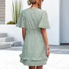 Casual Dresses Frauen Sommer 2023 Sexy V-Ausschnitt Blumendruck Boho Strandkleid für Rüschen Kurzarm A Line Mini Maxi Vestido