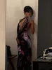 Backless Maxi Dress Women Sexy Print Mesh See Through BodyCon Dress Summer Beach Outfit Elegant Sleeveless Club Party Dress 2023