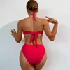 Badebekleidung V-Draht Monokini 2023 Ausschnitt Einteiliger Badeanzug Halter Rote Badebekleidung Frauen Badeanzug Fa Schwimmen Sommer Beachwear Bodysuit AA230529