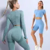 Yoga Outfit 2PCS Set da yoga senza cuciture Tuta da donna Leggings a vita alta Allenamento Abbigliamento sportivo Abbigliamento da palestra Fitness Crop Top Tute sportive Set da palestra 230526