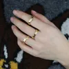 Cluster Rings Gold Color Micro Pave Clear CZ Smile Cry Happy Sad Face Fashion Girl Finger For Women Unique Design 2023