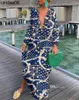 Casual jurken vrouwen vintage maxi designer jurken zomer sexy diep v nek lange mouw boho print lange jurk vrouwelijk strand bedek op elegante gewaad zomer kleding rok