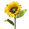 Decorative Flowers F2TE Artificial Sunflower With Stem And Leaves Single Head Fake Silk Flower