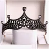 Copricapo barocco cristallo nero grande rotondo diademi da sposa corone spettacolo ballo diadema strass velo diadema fascia capelli da sposa Acce Dhicd