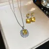 Necklace Earrings Set DREJEW Bling Yellow Zircon Stone Pendant Drop Rings For Women Fashion Exquisite Wedding Engagement Jewelry