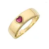 Cluster Rings Real 925 Sterling Silver Ring Paved Red Heart CZ For Women Lady Wedding Jewelry Plated Gold Color Wide Band Drop Ship